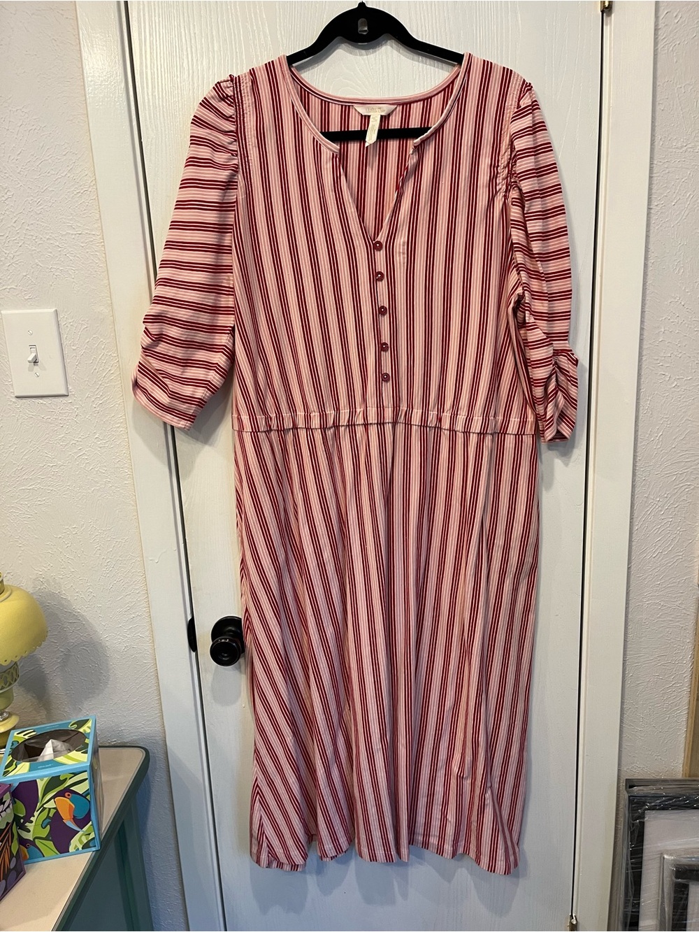 Matilda Jane Women's Sz XL Red Pink McIntosh Striped Stretch Cotton Midi Dress